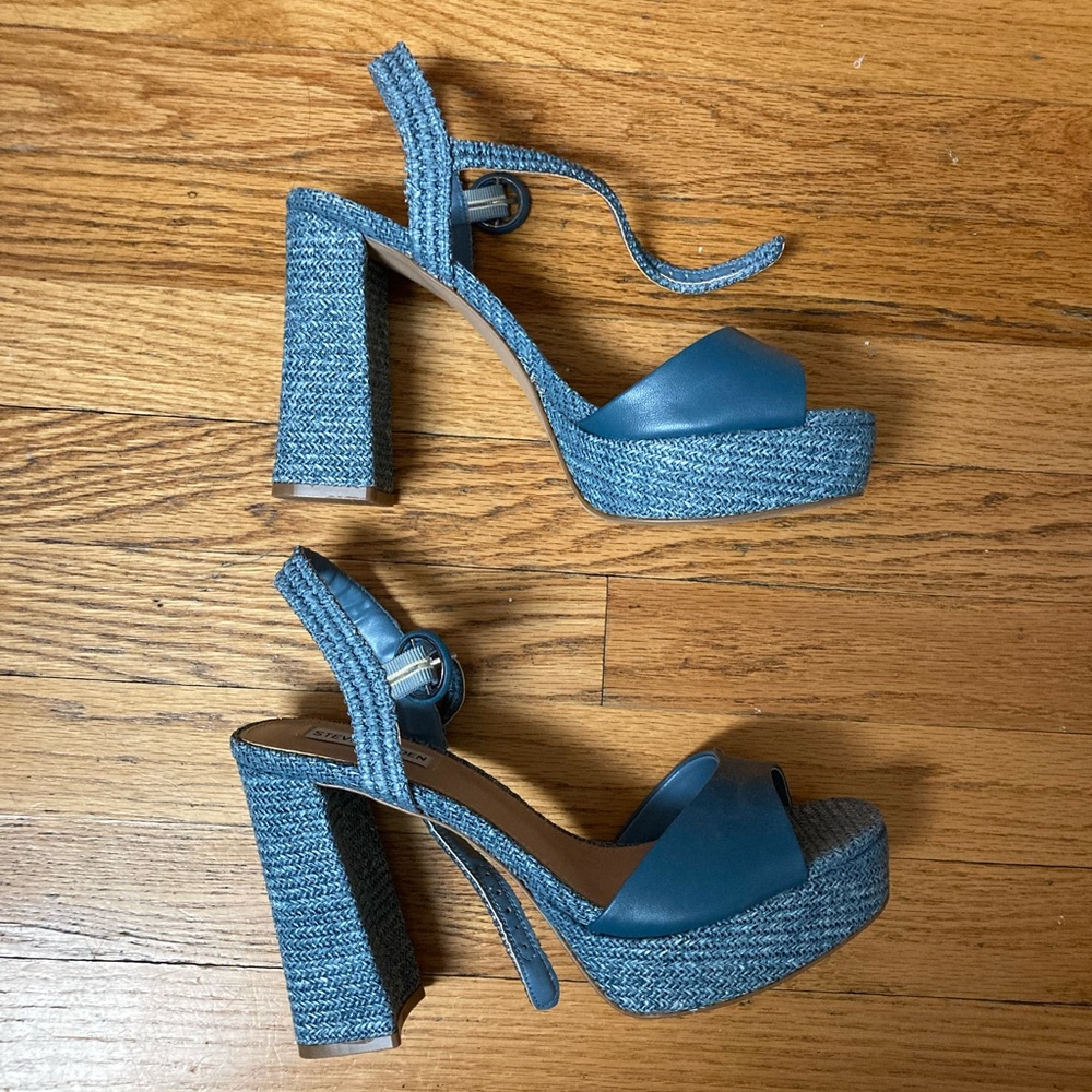 Blue Steve Madden Chunky Heels - Women’s Size 10 - Denim Color Strappy Heels